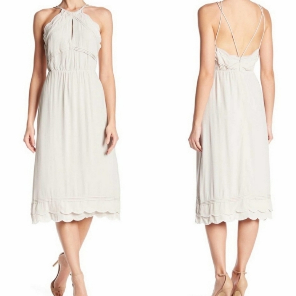NWT Elliatt Taupe Elation Scalloped Trim Dress
